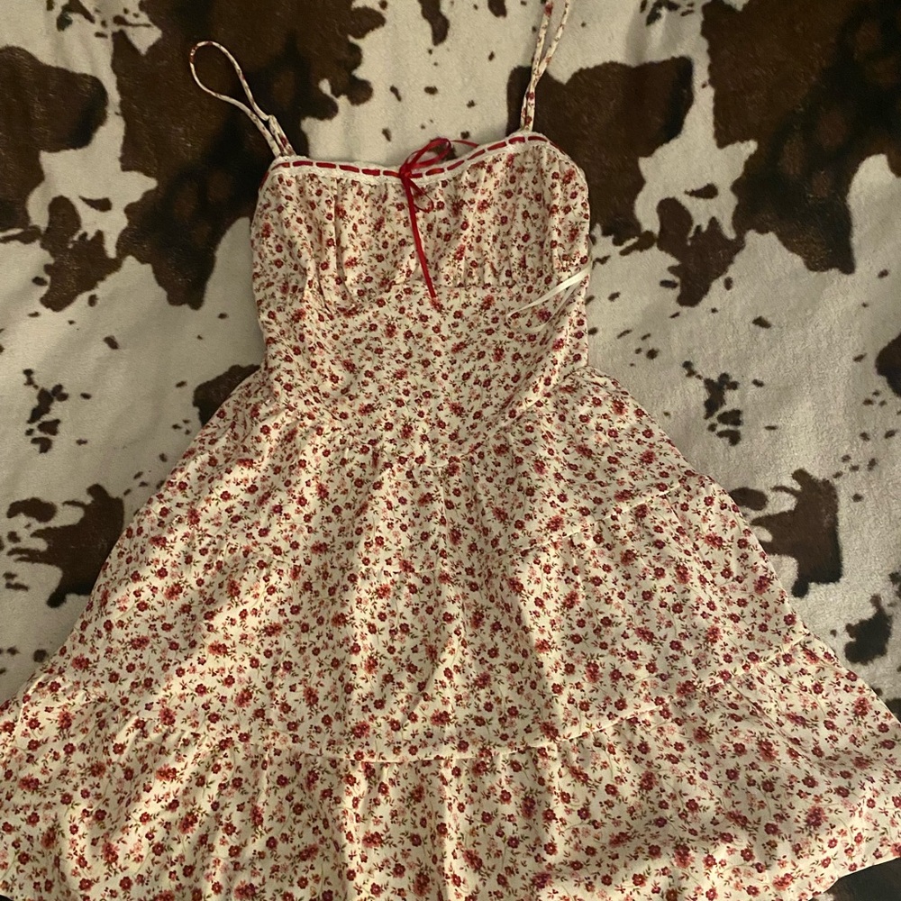 Floral Mini Dress with Red and White Accents